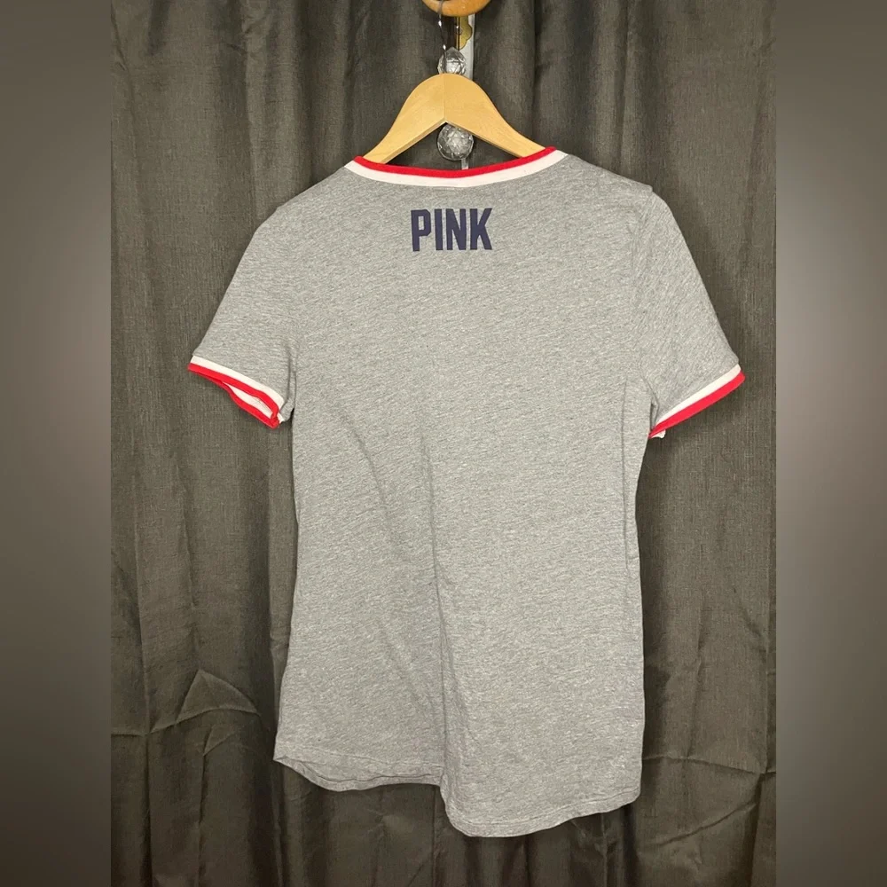 Anaheim Angels Victoria Secret PINK Ringer V-neck Sequins Gray T-shirt - Picture 3 of 6